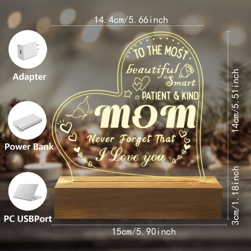 Engraved Heart Night Light Perfect Gift for Mothers Day